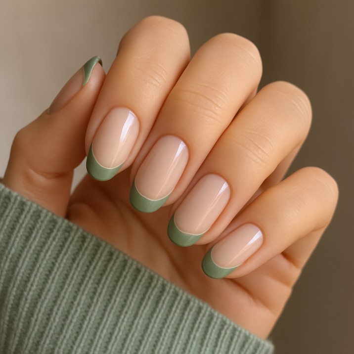 💅 Sage Green Nails with French Tips