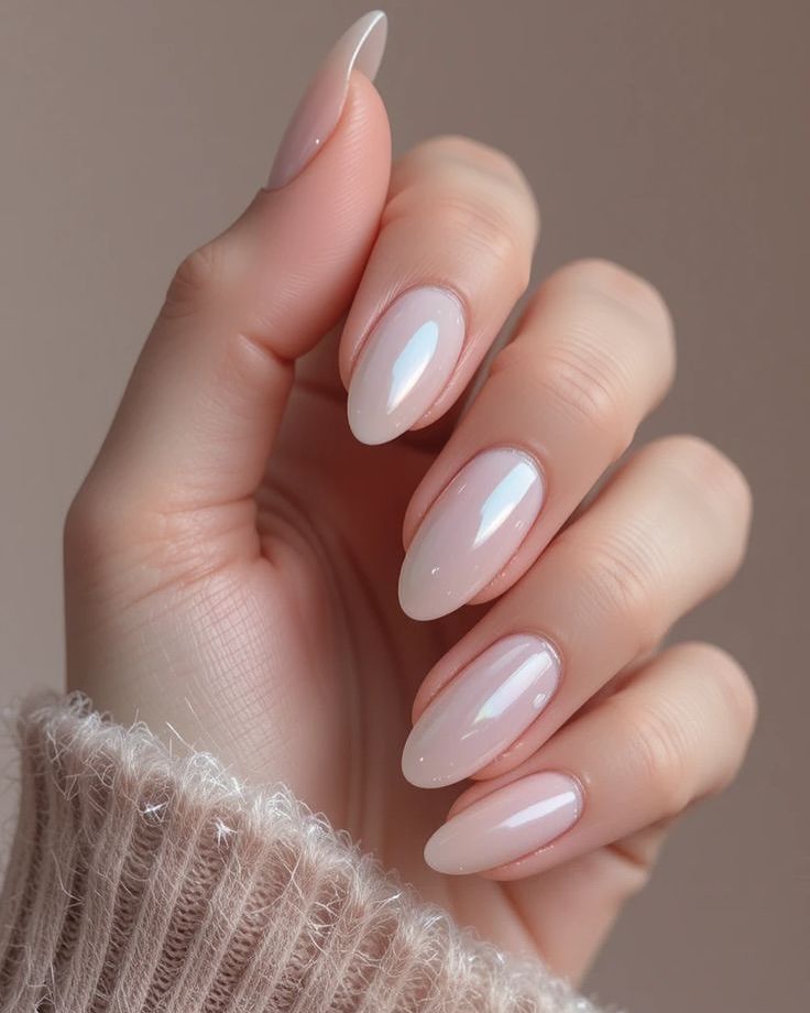 Clean Girl Nails with soft pink & pearly white neutrals - minimalist glossy manicure for everyday elegance