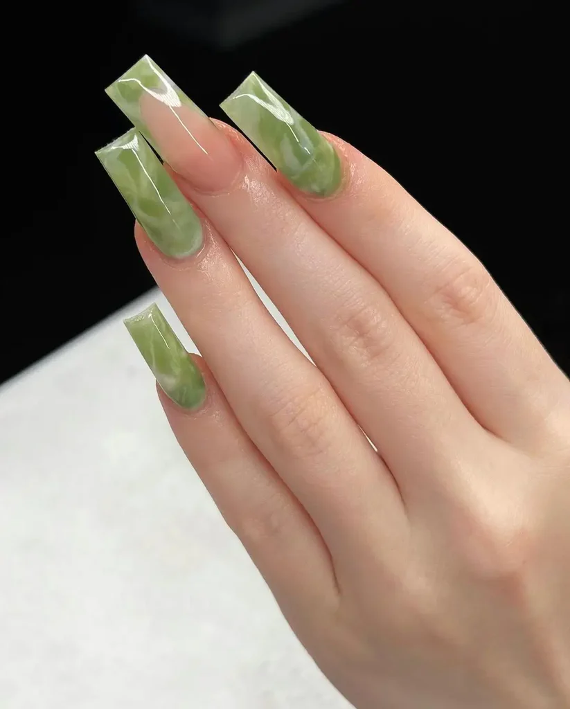 3D Nail Art Designs with Sage Green Polish
