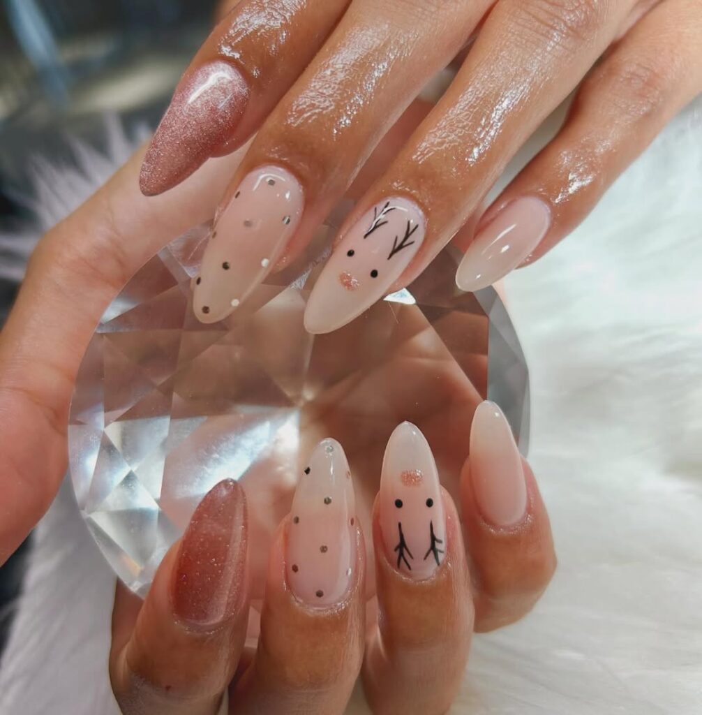 Almond Nails with Bow or Reindeer Accents
