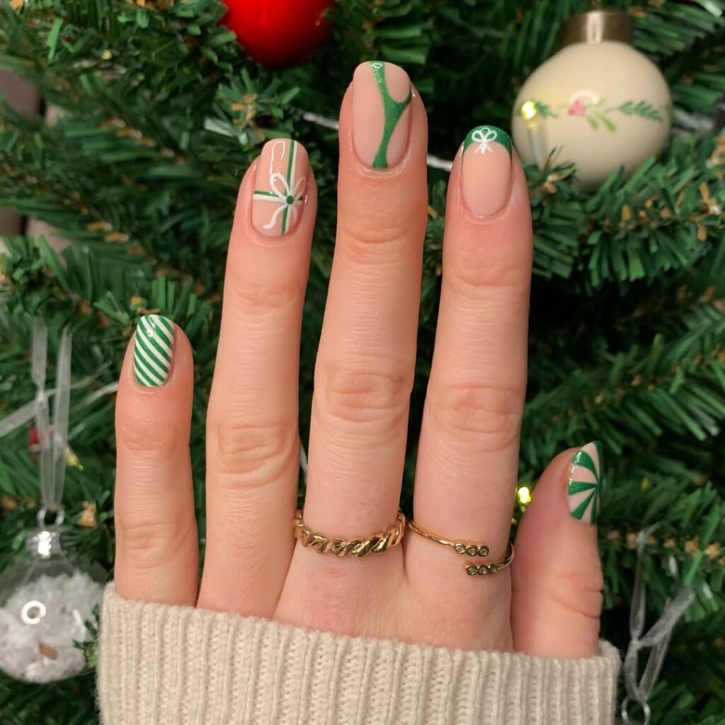 Christmas Tree Nail Art in Green