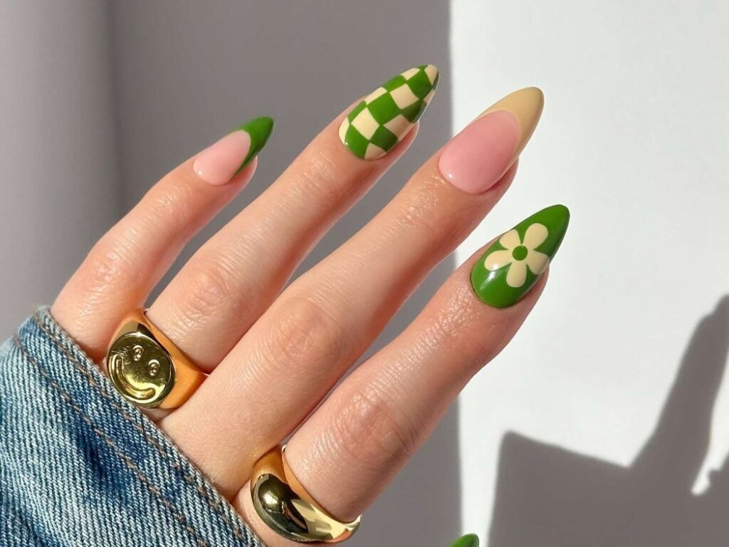 Leaf Nail Designs with Sage Green Polish