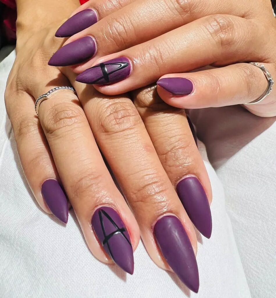 Matte Deep Purple Almond Nails