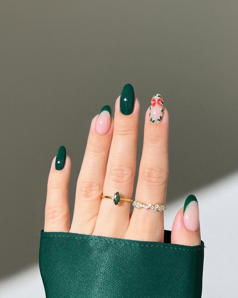Red and Green Almond Nails