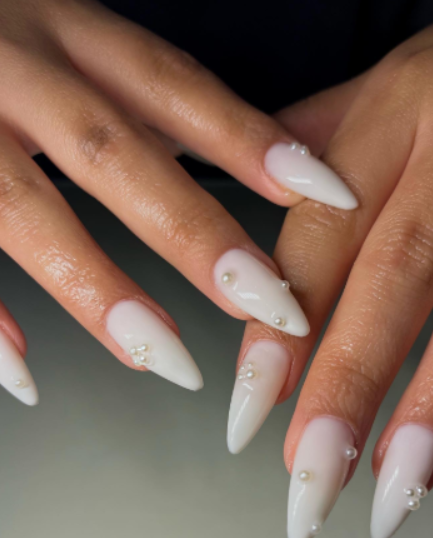 Milky White Ballerina Nails