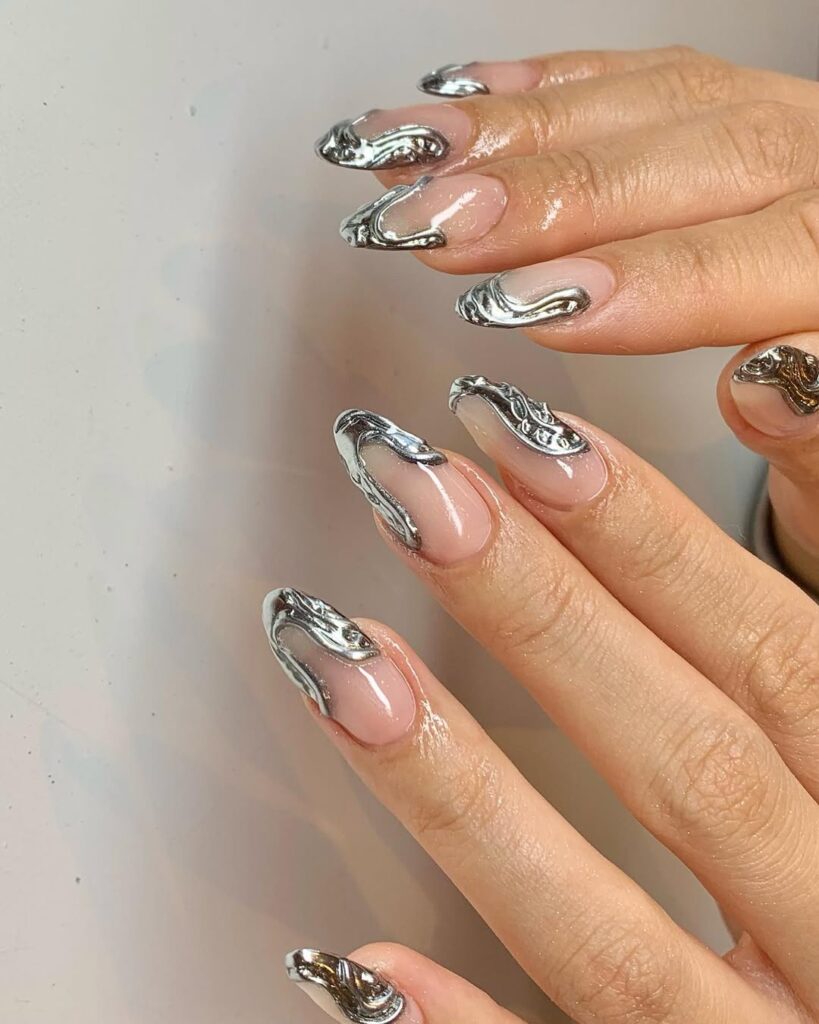 Melted Chrome Drip Nails