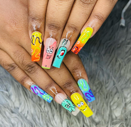 SpongeBob Face Nails