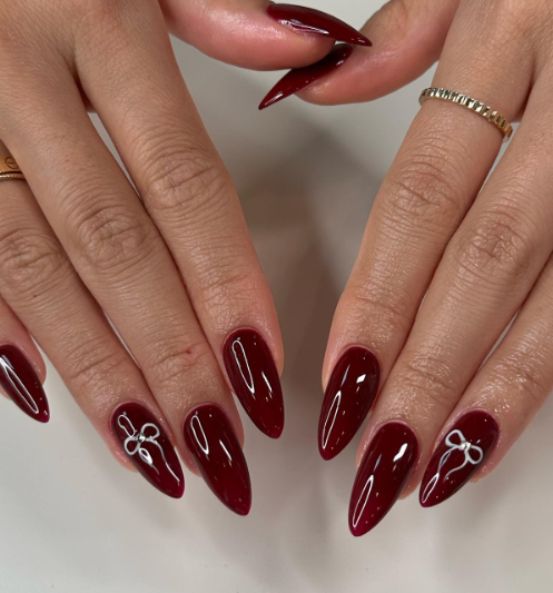 Negative Space Dark Red Nails