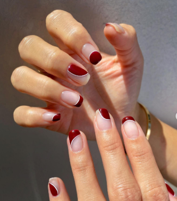 Half-Moon Maroon Nail Design
