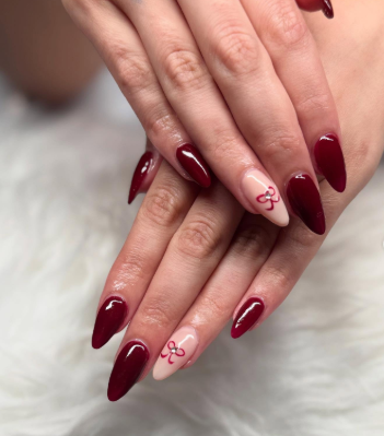 Maroon Acrylic Nails with Chrome Accents