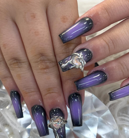 Purple Nails with Charms