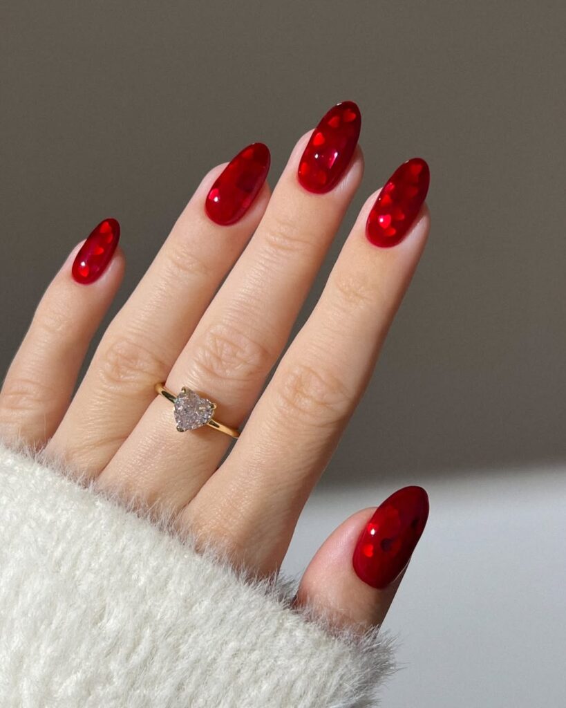 Glossy Burgundy Almond Nails