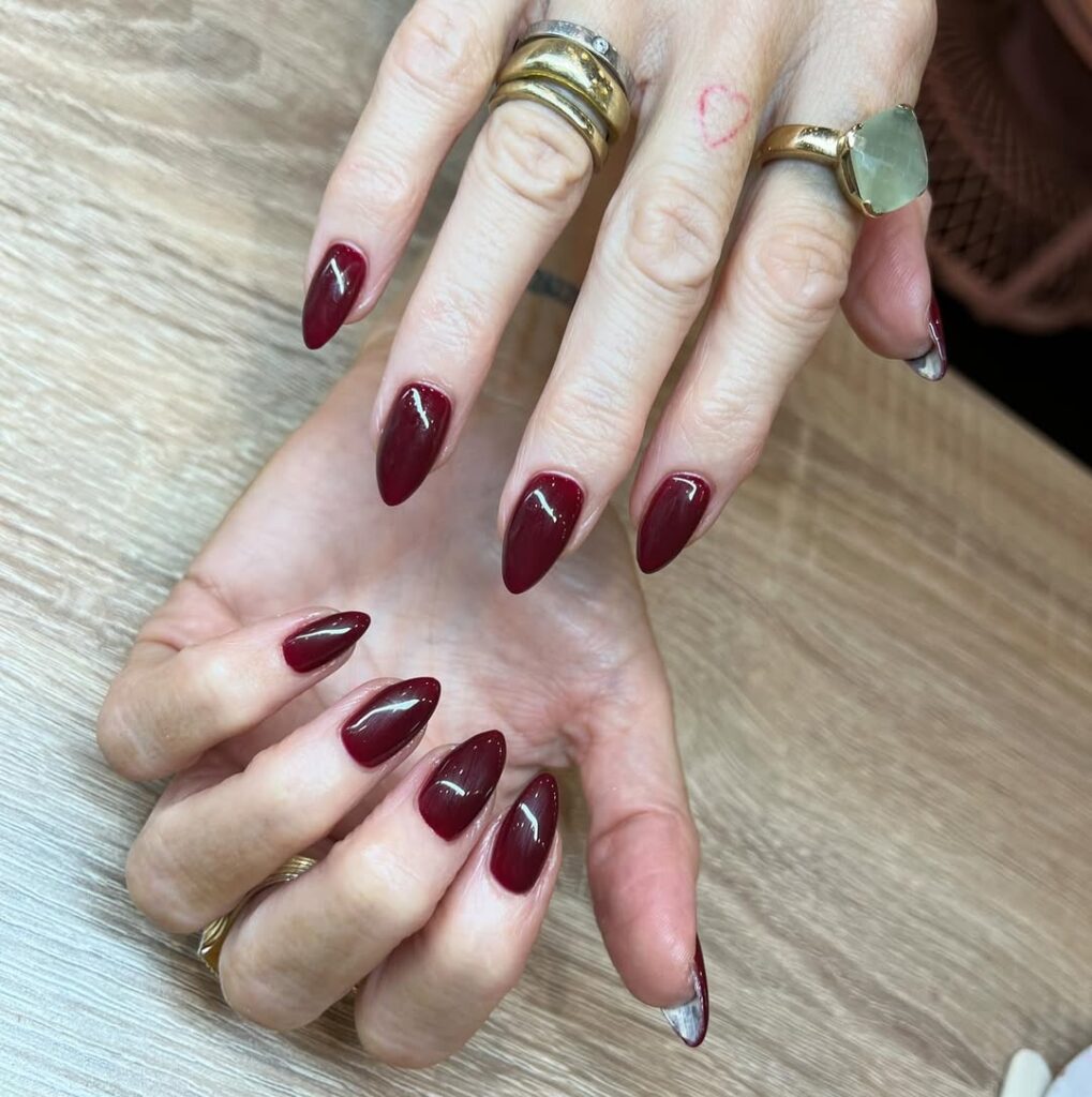 Deep Burgundy Nails with Negative Space